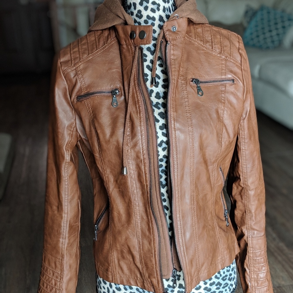 Camel faux leather jacket